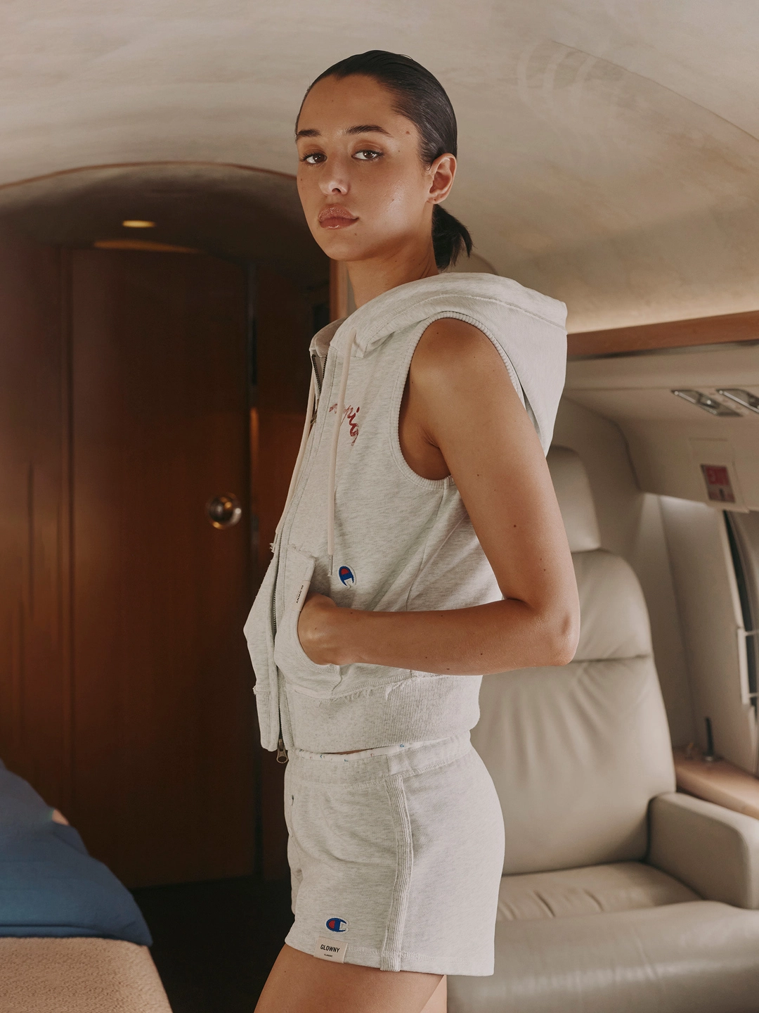 글로니 GLOWNY x Champion SWEAT SHORTS (MELANGE GRAY) 상품 이미지 3