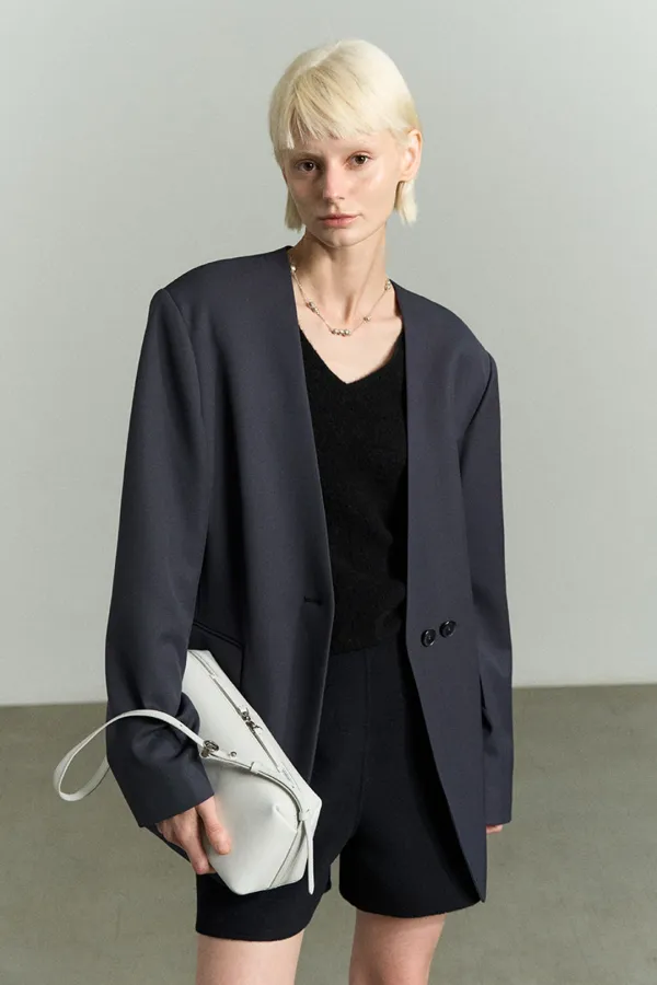 SHOULDER PADDED COLLARLESS JACKET