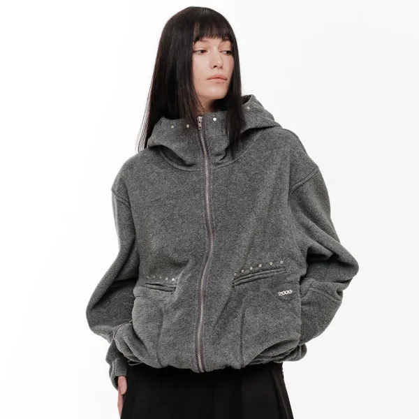 TEDDY STUD FLEECE JACKET (GREY)