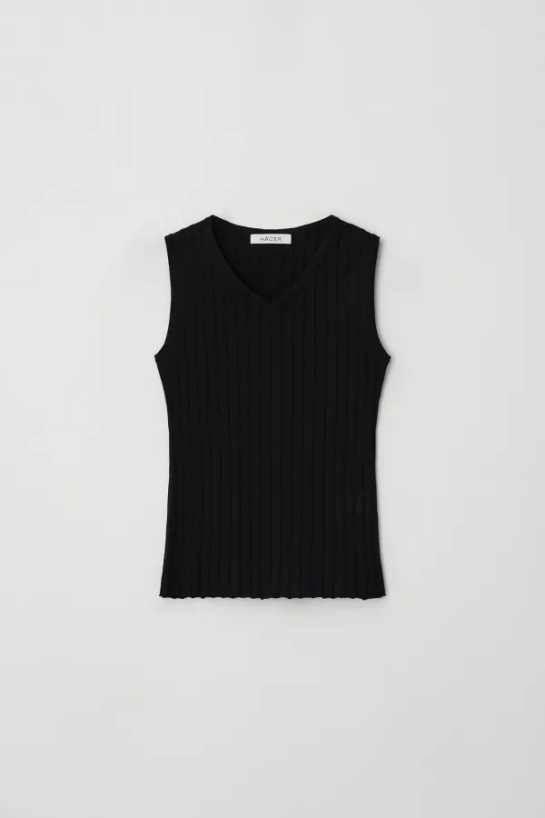 Fine Rib V-neck Sleeveless