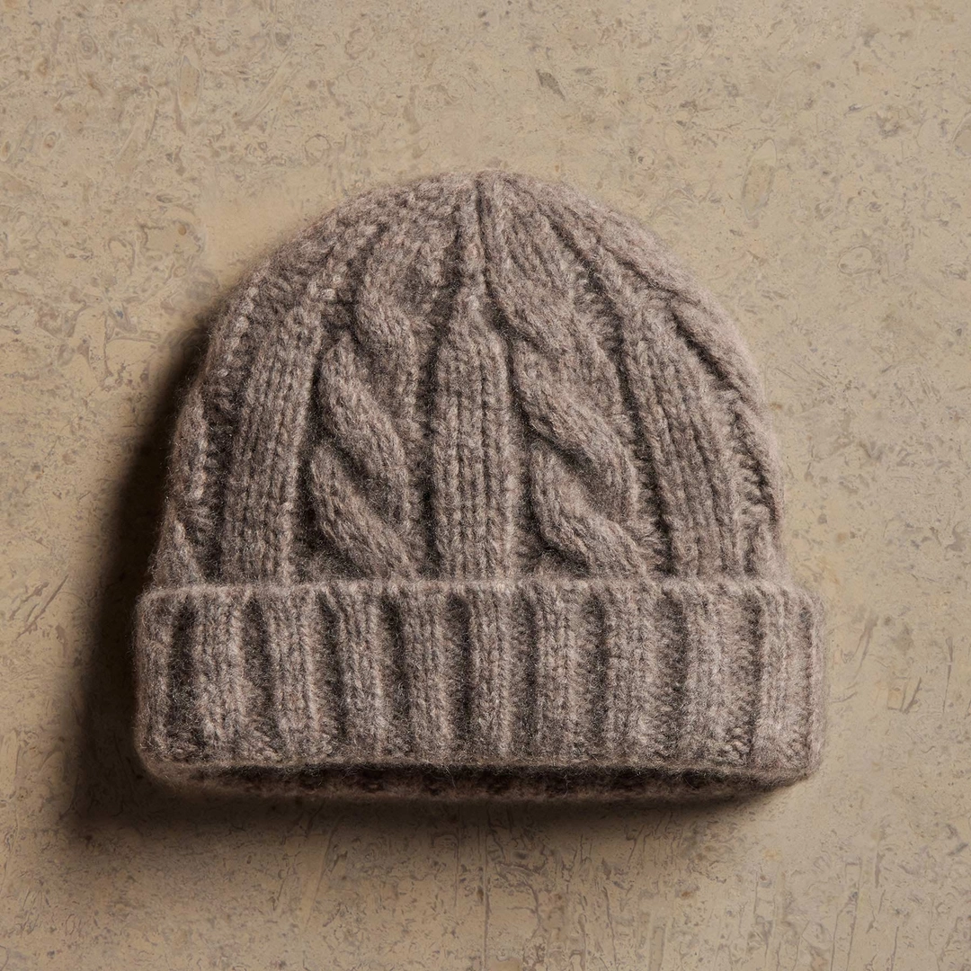 제임스펄스 Lightweight Cashmere Cableknit Beanie & Scarf Gift Set - Beige Melange 상품 이미지 2