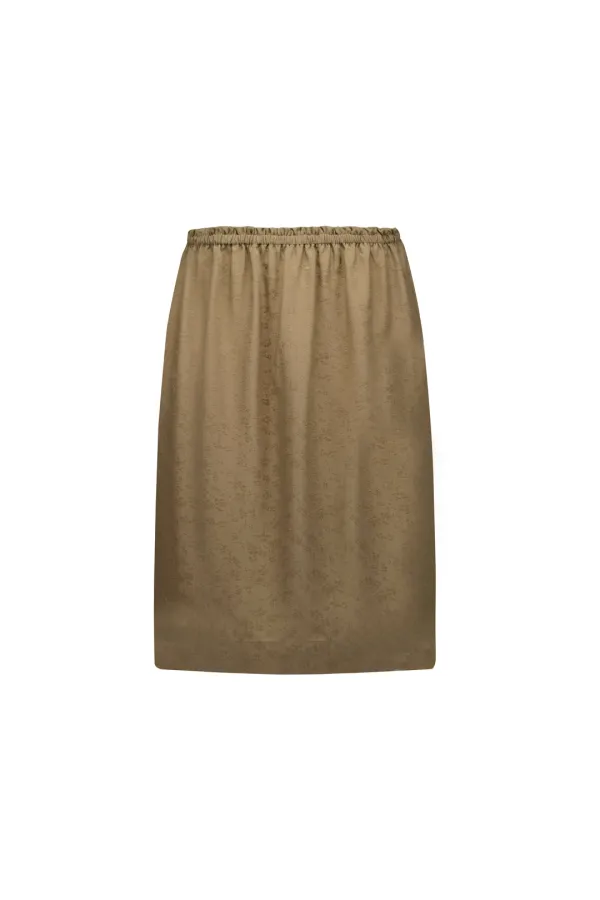 ELASTIC MIDI SKIRT (GOLDEN OLIVE)