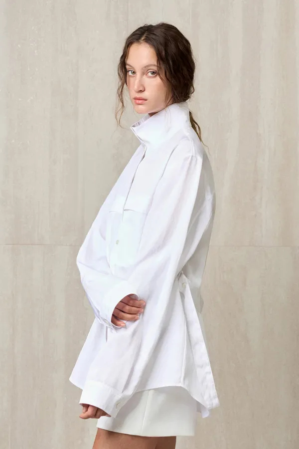 HIGH NECK BELTED SHIRT WHITE