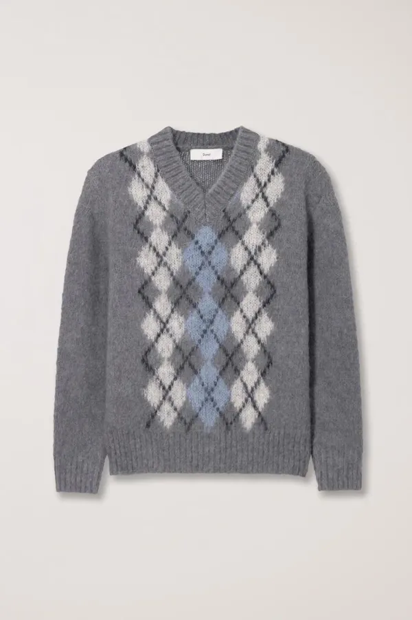 UNISEX BABY ALPACA ARGYLE SWEATER MELANGE GREY