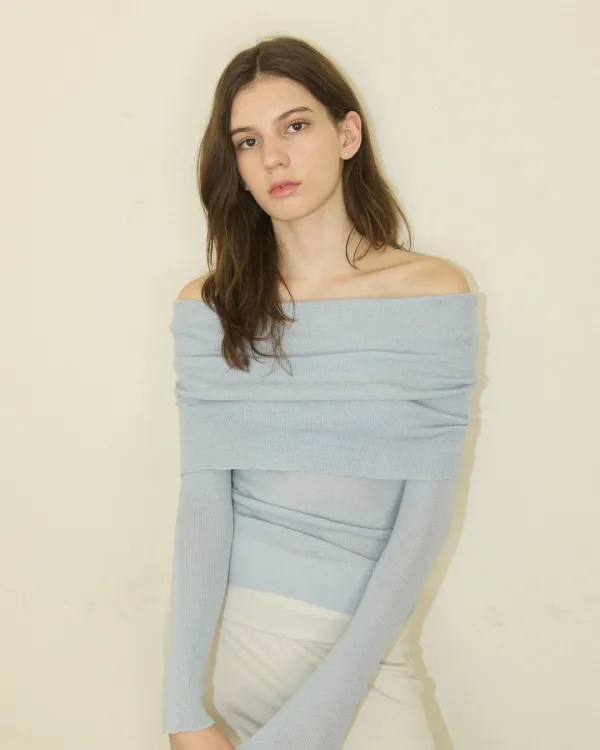 Moody two way off shoulder knit - pale blue