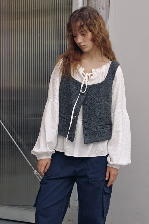 wool button vest - charcoal