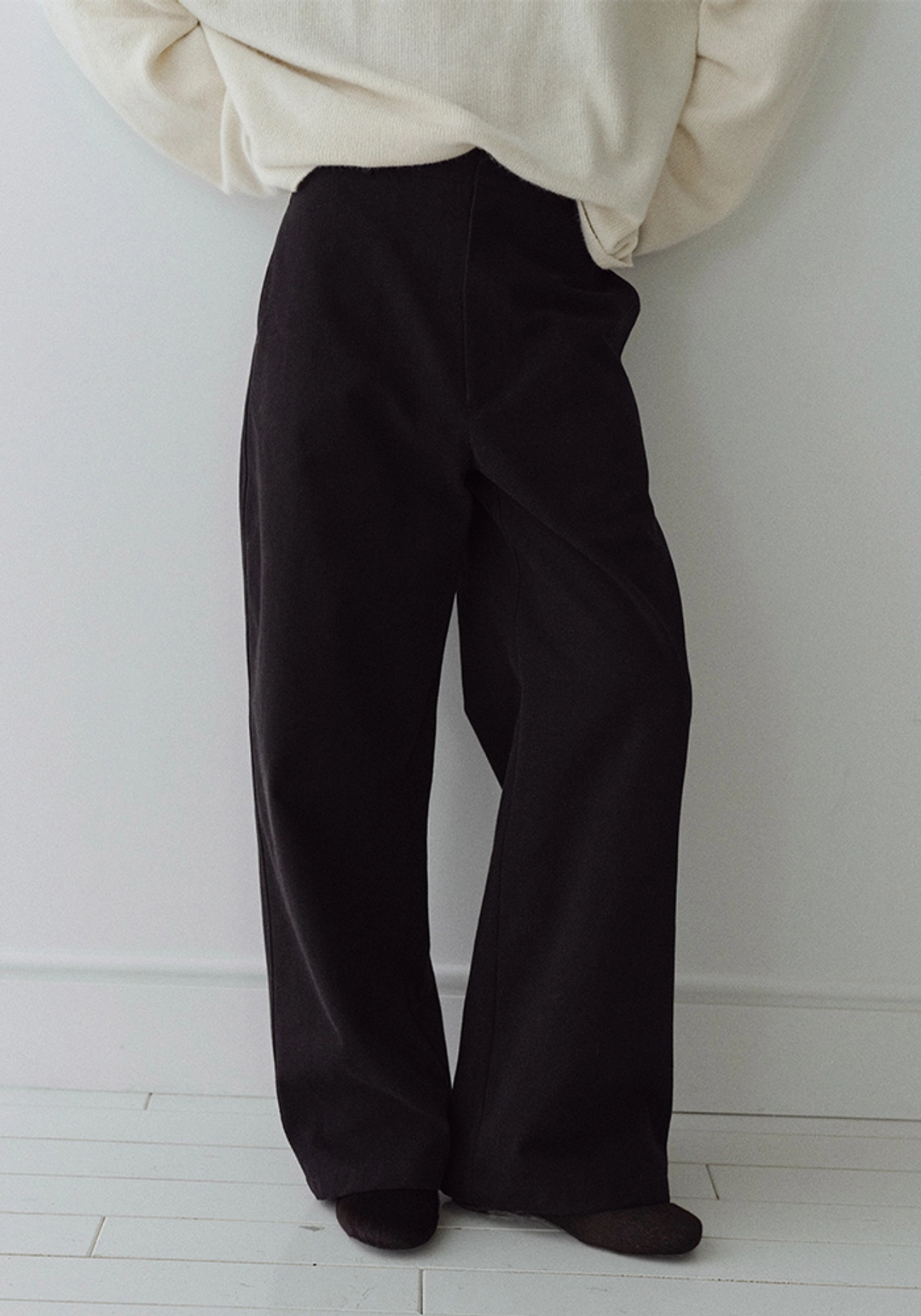 오브베이지 FLEECE COTTON WIDE PANTS_BLACK_OE4C2XPL06BKA 상품 이미지 2