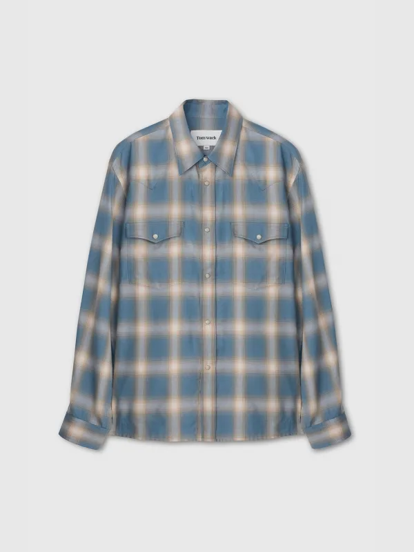 CHECKED COTTON MODAL WESTERN SHIRT (JAPANESE FABRIC)_ SKY BLUE
