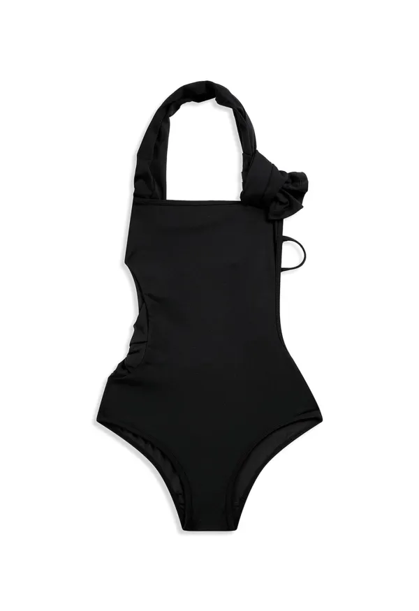 YY SCRUNCHED SWIMSUIT, BLACK