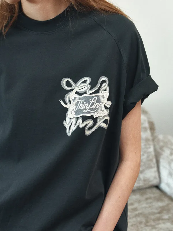 TIR ROMANTIC RIBBON TOP_CHARCOAL