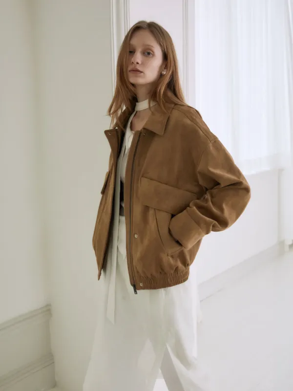 [REFURB] FINALE Suede Bomber Jacket_Mocha Mousse