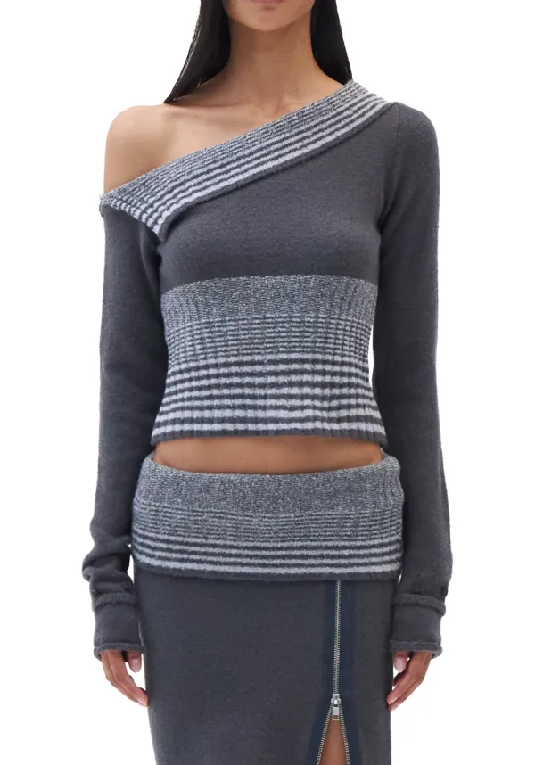 [Pre-order] Fold-Over Off-Shoulder Top [Gray] *9/21 발송예정