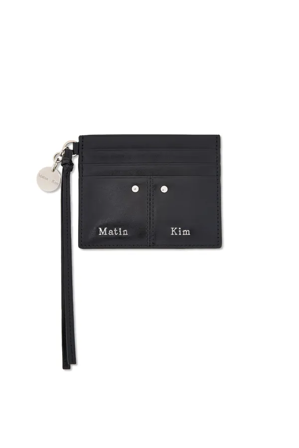 STEEL LOGO RIVET CARD WALLET IN BLACK