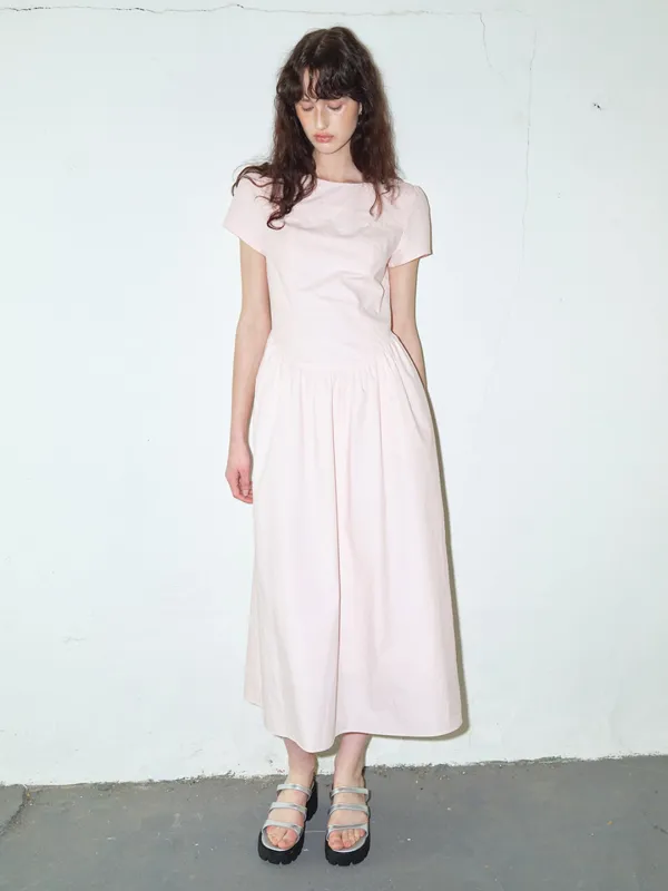 Round Shirring Dress, Pink