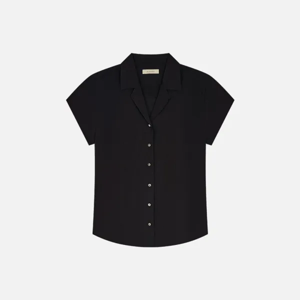SITP5292 오픈 카라 레트로 반팔 셔츠_Black