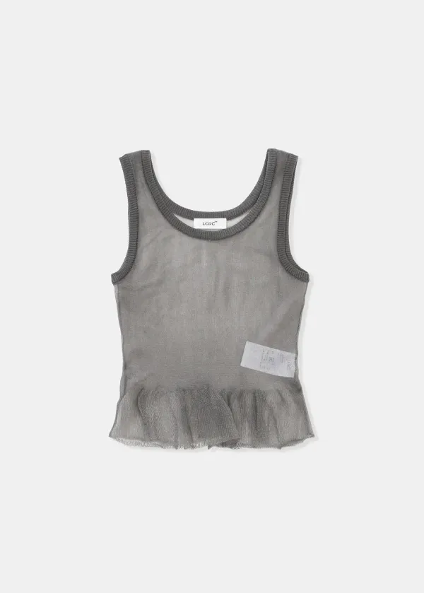 SHEER FRILL KNIT TOP (GREY)