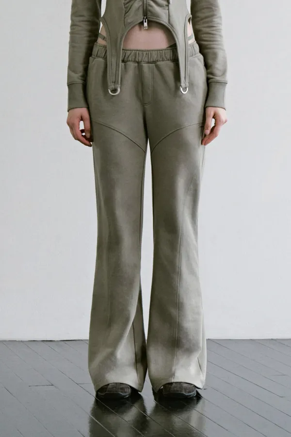 Slim Bootcut Set-up Sweat Pants [ Khaki ]