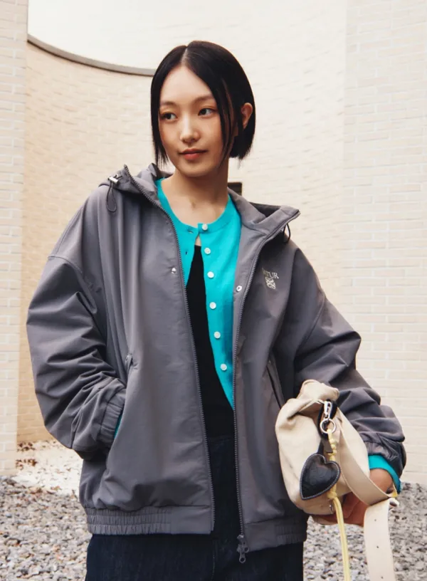 Teo Nylon Fleece Hood Jacket - Charcoal