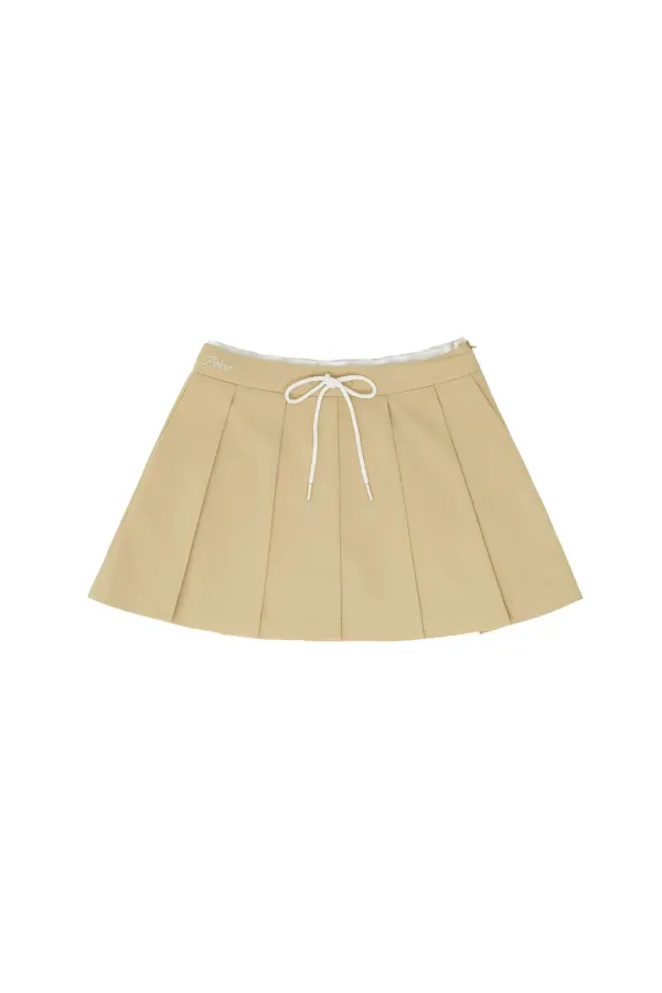 Preppy String Pleated Skirt (milk tea beige)