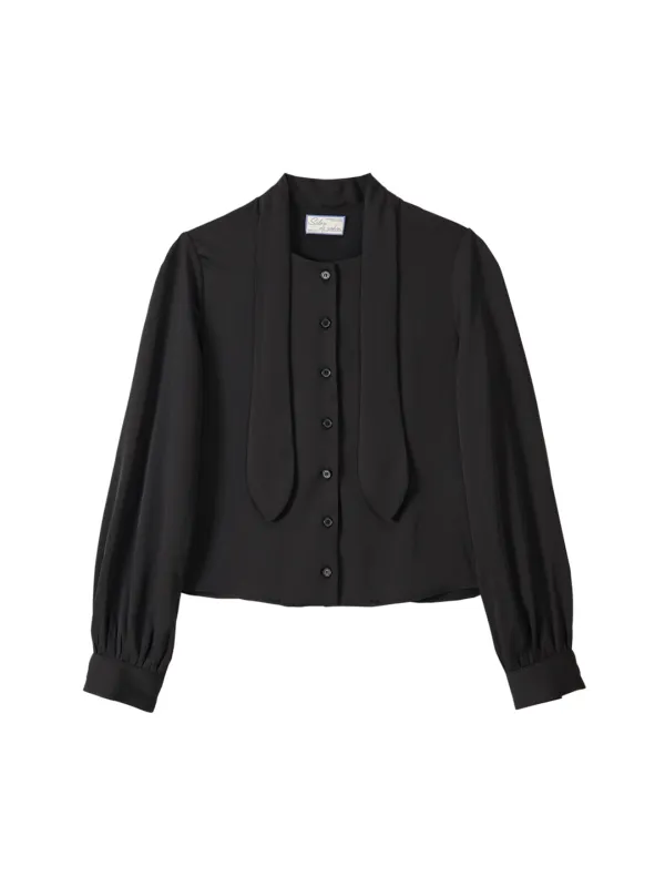 Silky Tie Blouse_ Black