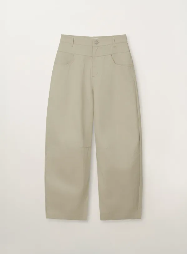 (W) Cotton Curved Pants - Beige