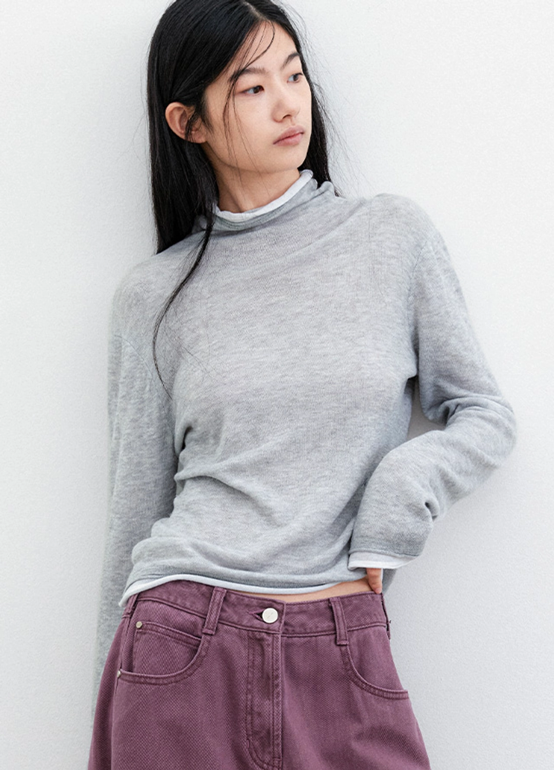 아뜰리에 나인 (T-7294)DOUBLE LAYERED COLOR POINT HIGH NECK KNIT 상품 이미지 2