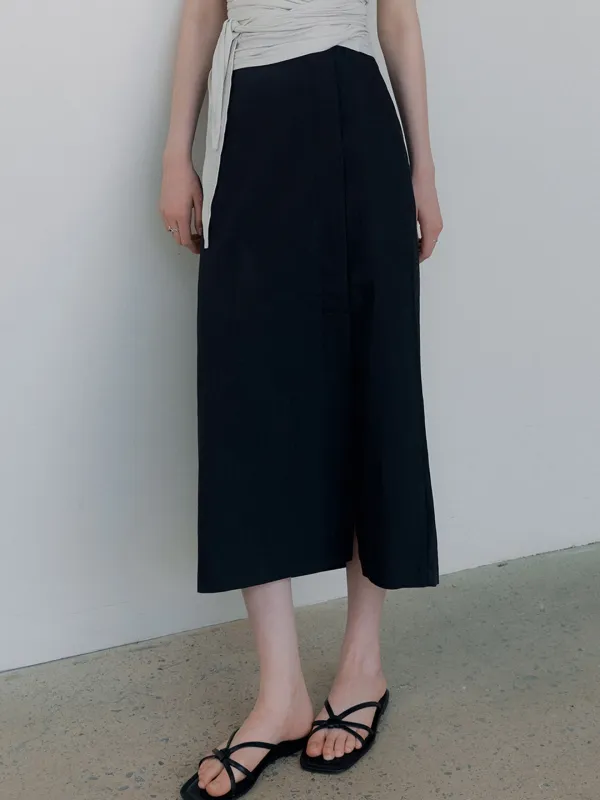 one-button cotton maxi skirt (2color) orc 6007