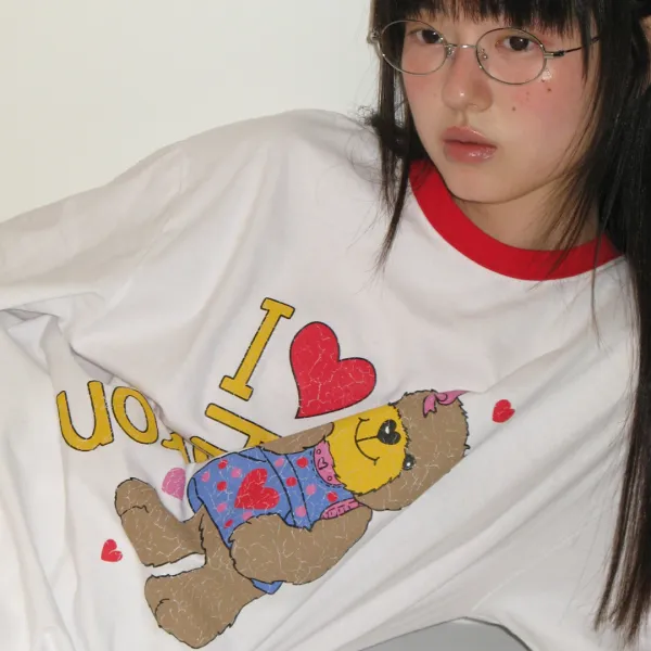 I RR BEAR CRACK OVER FIT T SHIRT WHITE RED
