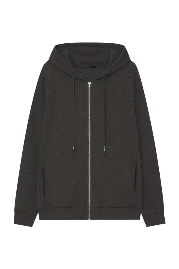 WESTERN BEAD WAFFLE ZIP-UP HOODIE