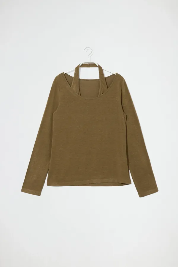 HALTERNECK LAYERED T-SHIRT - OLIVE