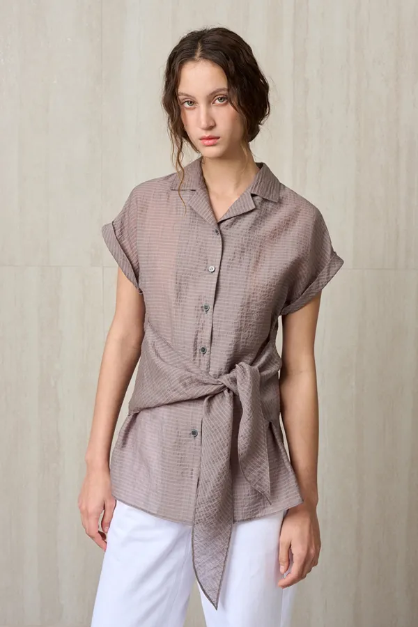 SHEER TIE WAIST SHIRT CHARCOAL