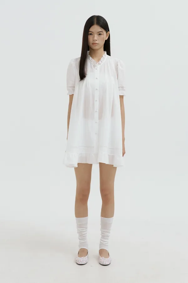 [6/19 예약 배송] Cotton Lace Frill Mini Dress (ivory)