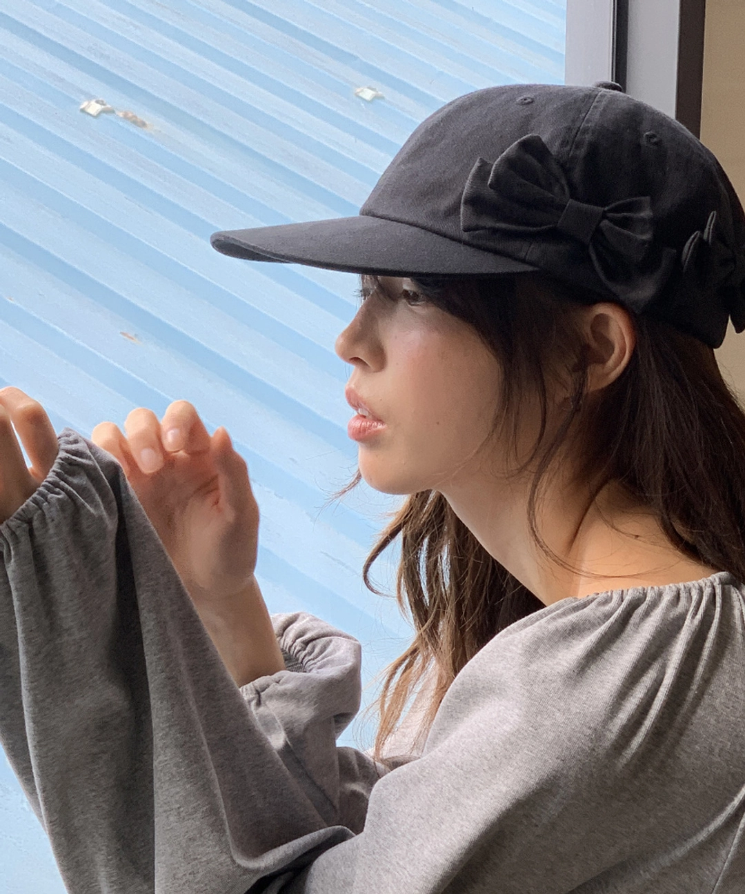 론론 TRIPLE RIBBON WASHED BALL CAP BLACK 상품 이미지 1