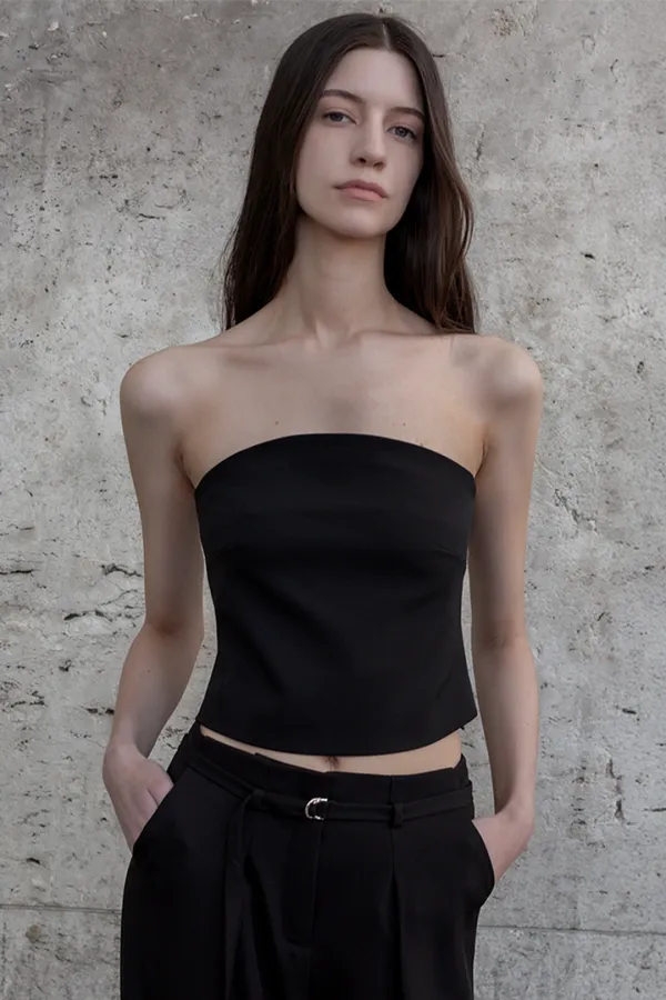 STRAPLESS CROPPED TUBE TOP BLACK