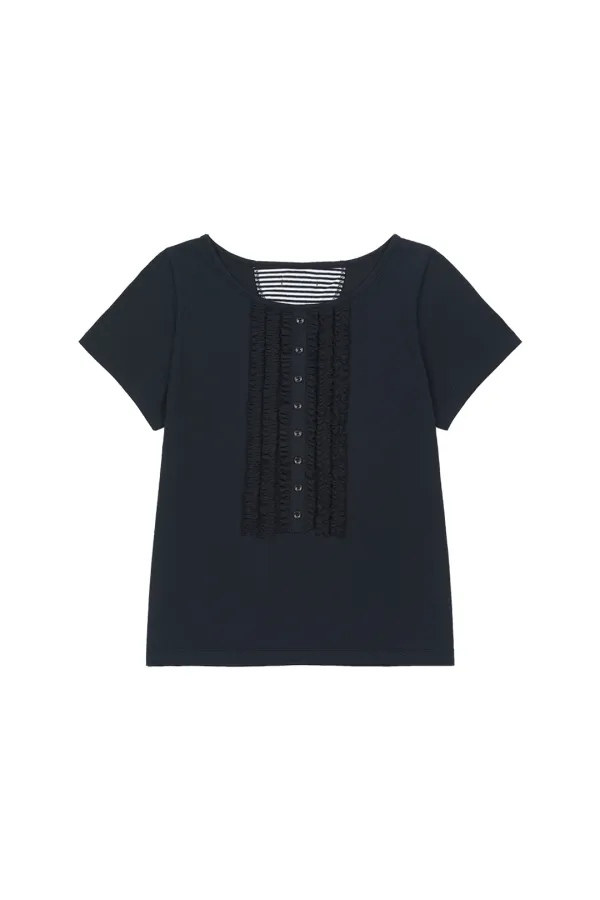 FRILL JERSEY T-SHIRT, NAVY
