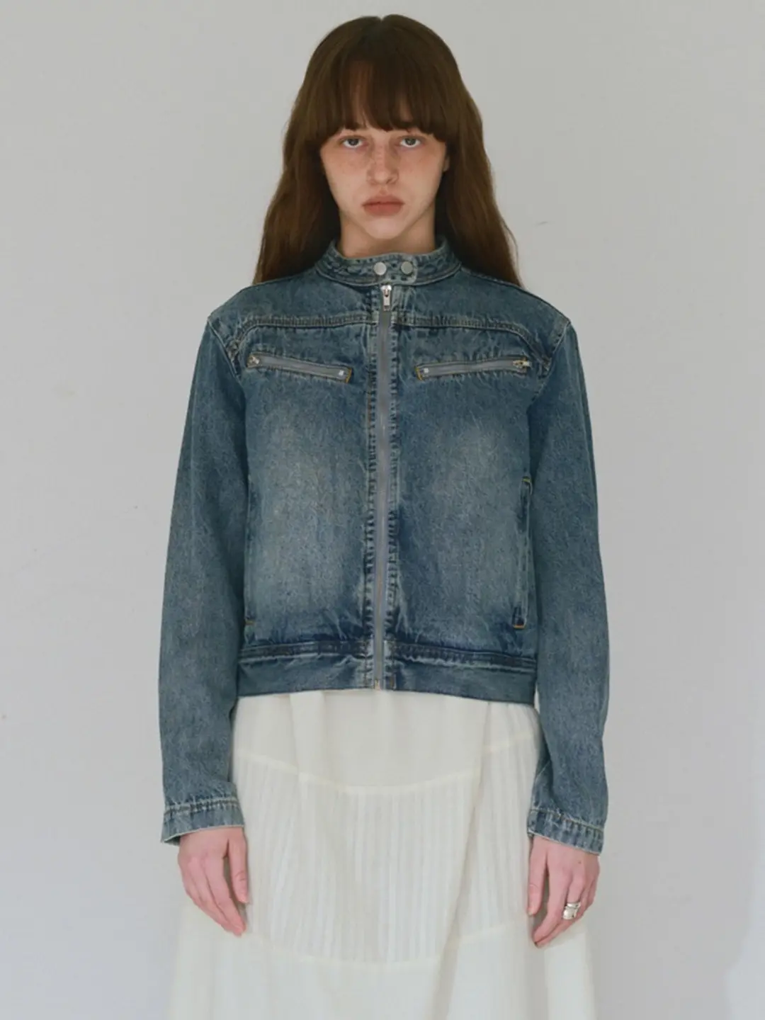 밀로 우먼 Washed Denim Racing Jacket [Vintage Blue] 상품 이미지 1