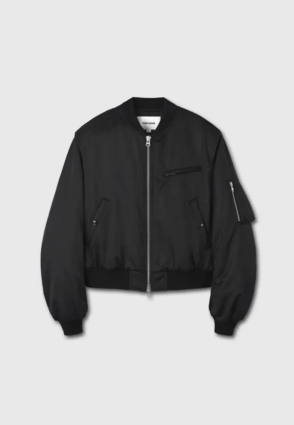 Recycled-Polyester Cropped Padded Bomber_ Black