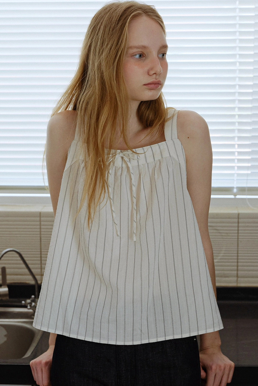 블랭크공삼 stripe string top [Italian fabric] (off white) 상품 이미지 2