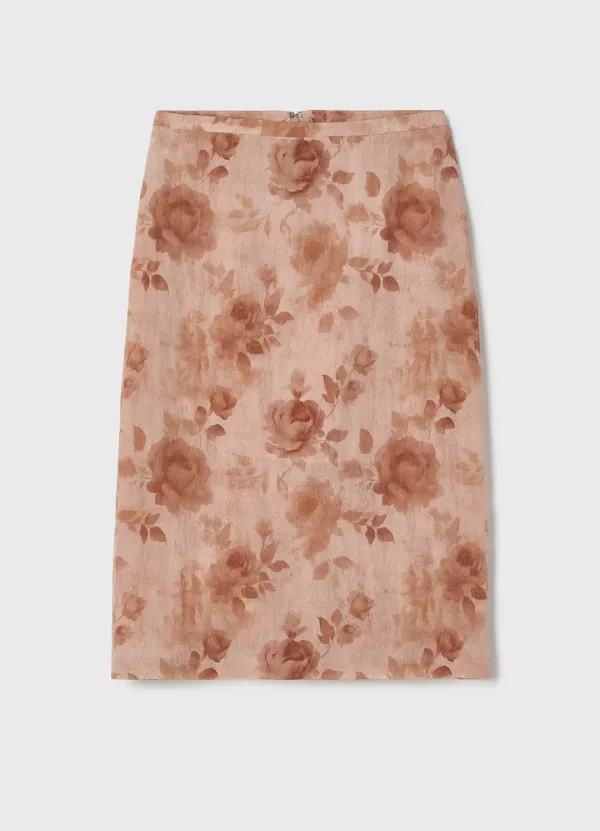 Muted Petal Midi Skirt / Beige