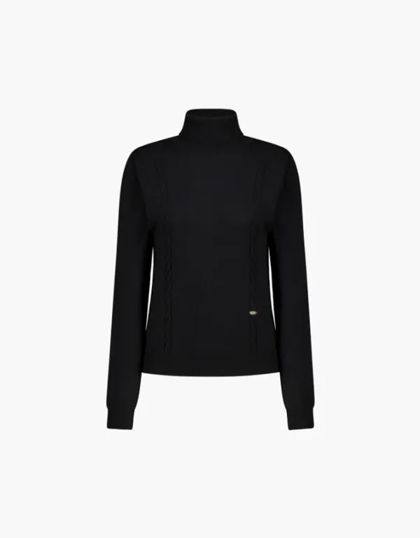 cable turtleneck knit - black