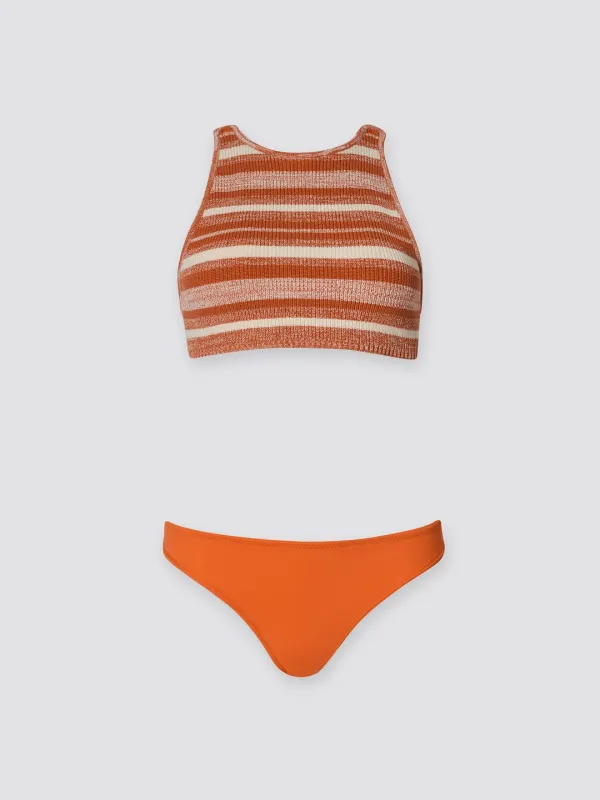 MULTI STRIPE KNIT BIKINI [ORANGE]