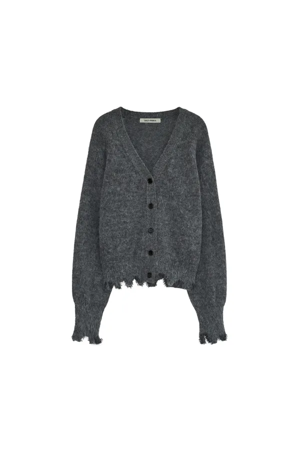 [1st REORDER] MOHAIR DESTROYED CARDIGAN [CHARCOAL]