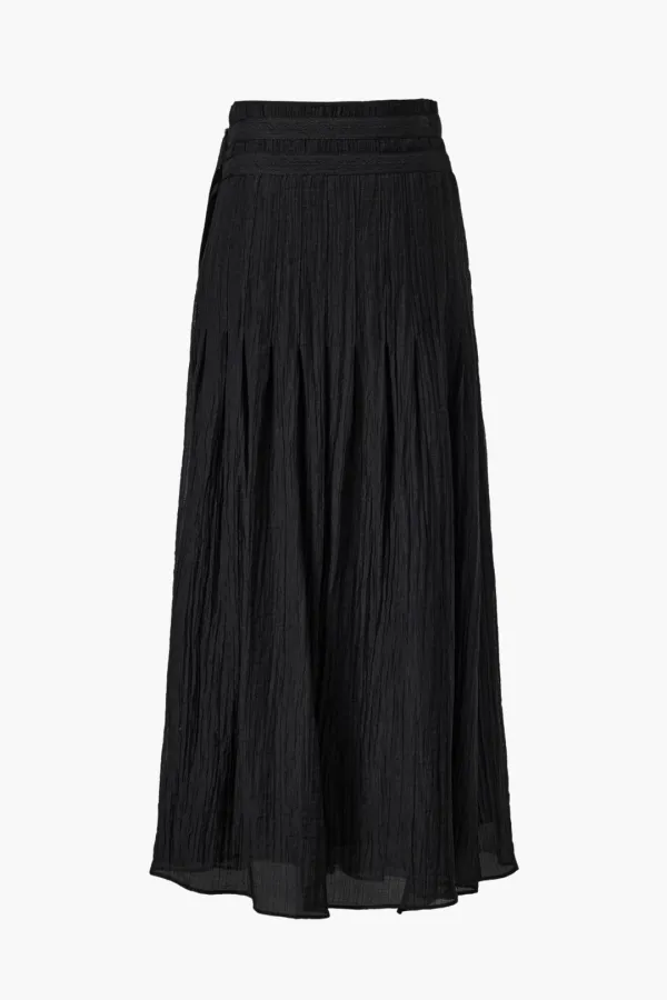 Crinkled Tencel Wrap Skirt, Black