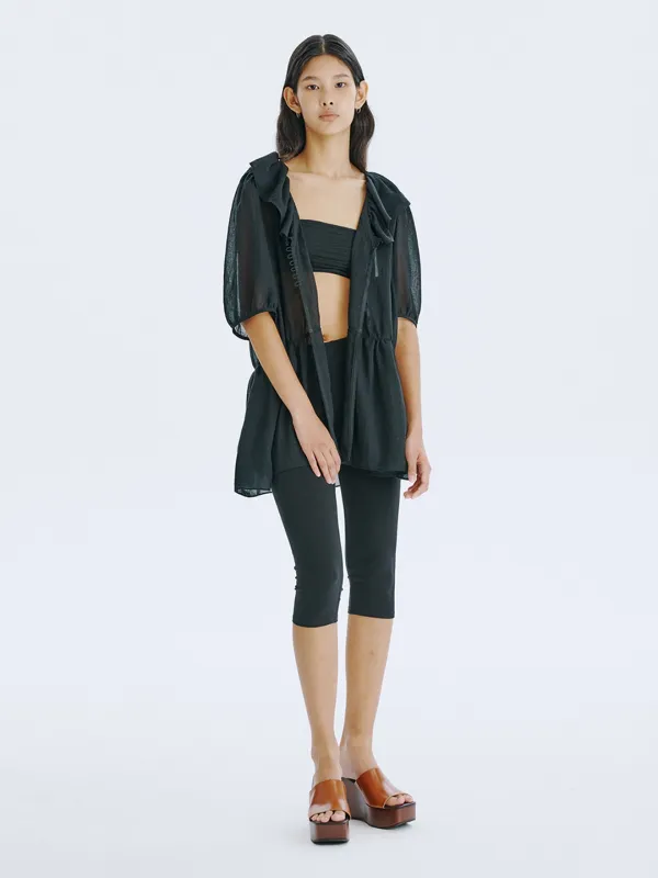 See-Through Oversized shirred blouse_Black