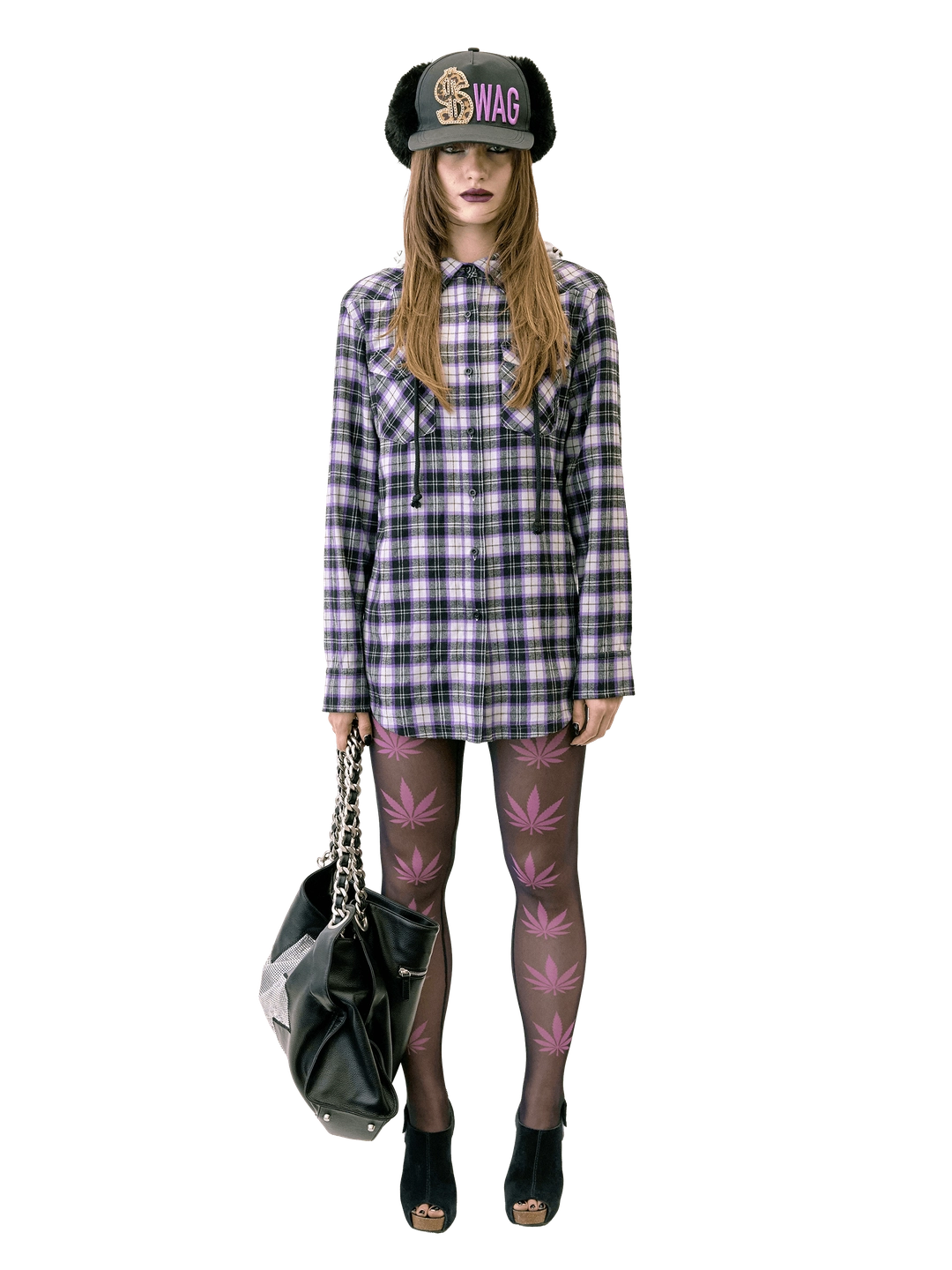 스컬프터 Boyfriend Hooded Shirts Purple Check 상품 이미지 3