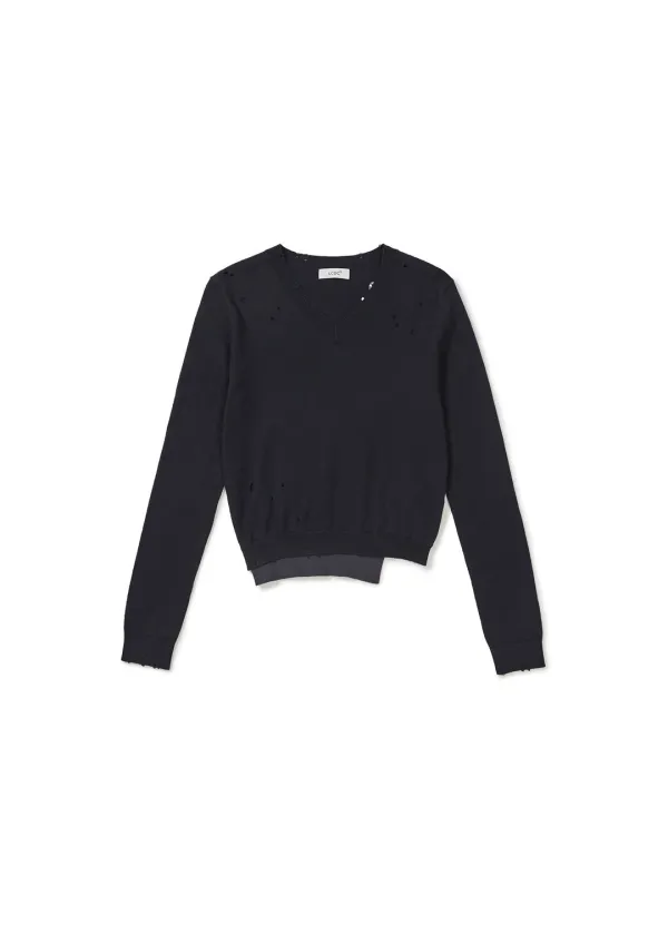 DISTRESSED PULLOVER (NAVY)