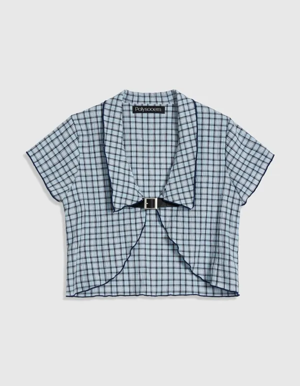 WESTERN CHECK BOLERO CARDIGAN, BLUE