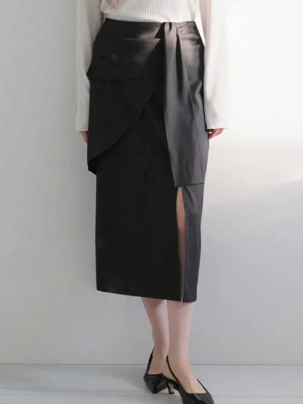 tuck shirring layered skirt (charcoal) orc 6091