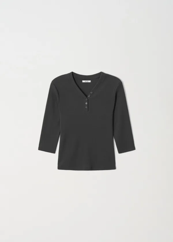 Kate 3/4 Henley T-Shirt_Charcoal