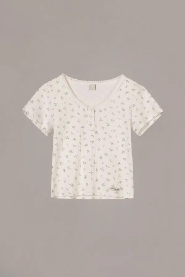 BUTTON EYELET T-SHIRT_FLORAL